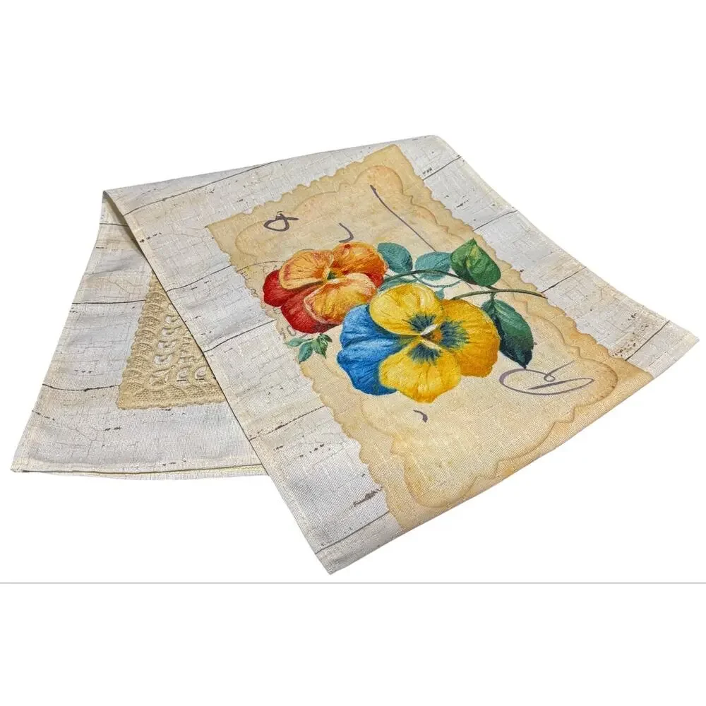 Flower Market Table Runner Cottagecore Pansy Rose Floral Made in USA 13x72